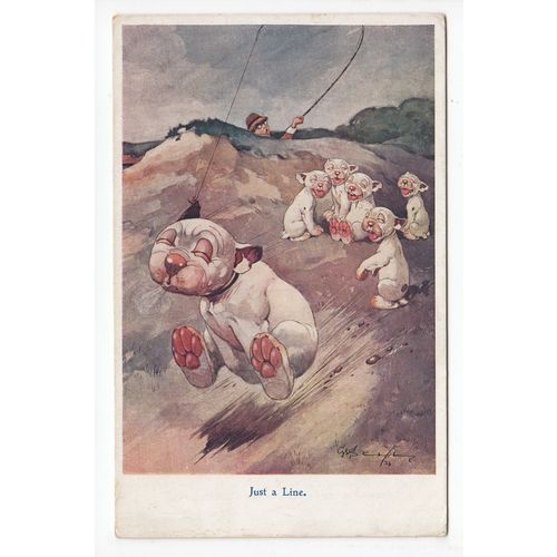 Fishing Just a Line Bonzo Dog Artist Signed G E Studdy Postcard 1052