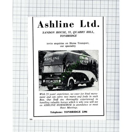 C7658) Ashline Ltd Tonbridge Horse Transport Advert - 1965 Cutting