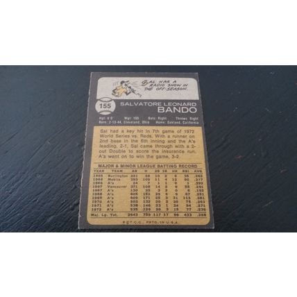 1973 Topps Card # 155 Sal Bando Very Good (3) Oakland Athletics
