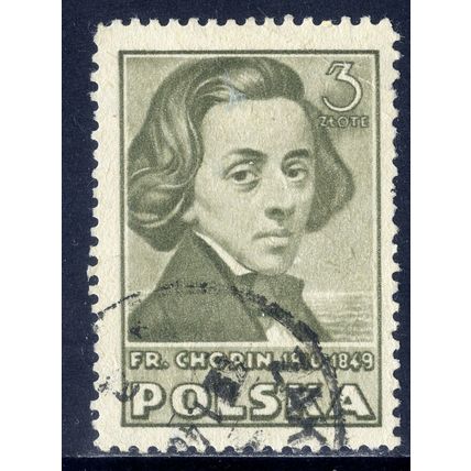 POLAND 1947, Polish Culture, Chopin, Olive Green, 3 Z, USED
