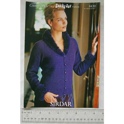 Vintage: Sirdar 8430 cardigan, DK / funky fur, 32-42 inch, 81-107 cm