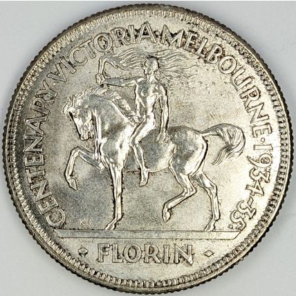 AUSTRALIA 1934/35 Melbourne Centenary Florin, 92.5% Silver (A)