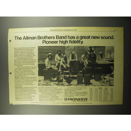 1974 Pioneer Audio Equipment Ad - The Allman Brothers Band