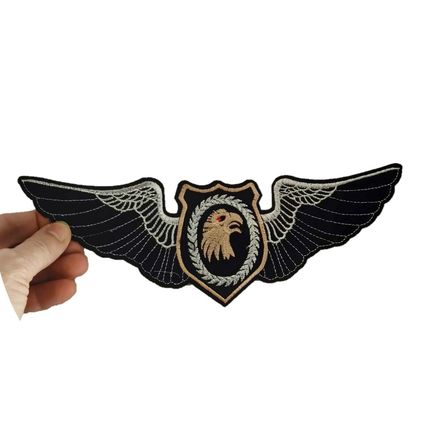 Iron On Patch Eagle Head & Wings 25 cm x 9 cm Motif Biker Punk Rock Goth P082