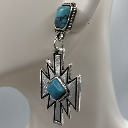 Earrings Western Geometric Faux Turquoise #741