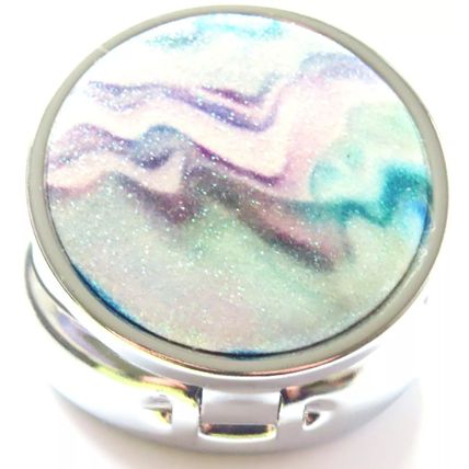 Glitter Pill Box Blue, White, Grey & Purple Swirls Round 2 CM Christmas Gift