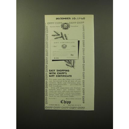 1960 Chipp Fashion Advertisement - Easy shopping with Chipp's gift certificate