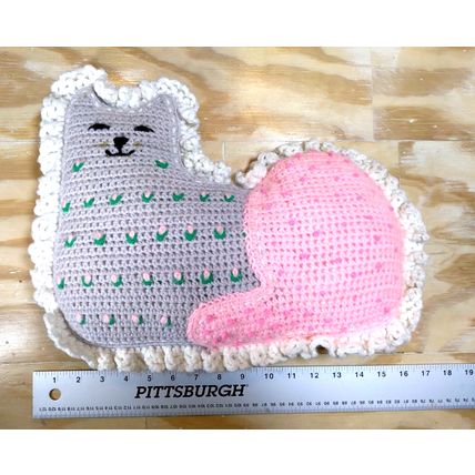 Plush Crochet Cat/Kitten Amigurumi Style/ Heavy Yarn Easter Handmade/VTG - 18"