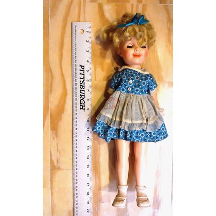 Miss Sunbeam Bread Advertising Doll Wearing Blue Floral Dress - Adorable! VTG