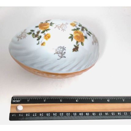 Norleans Japan Egg Shaped Trinket Box Dish /Porcelain Yellow Flower Vintage!