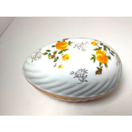 Norleans Japan Egg Shaped Trinket Box Dish /Porcelain Yellow Flower Vintage!