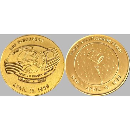 NASA BRONZE COIN DISCOVERY FIRST POLITICIAN IN SPACE 1985