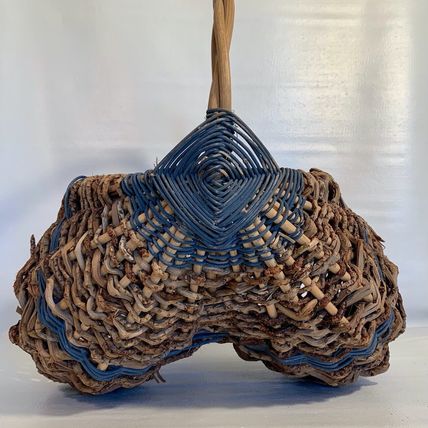 Vintage Basket Buttocks Egg Gathering Hand Woven Primitive Farmhouse Gods Eye