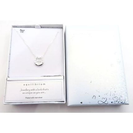 Cross in a Horse Shoe Pendant on a Silver Plated Necklace 44 CM Ladies Jewellery