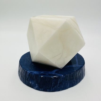 Alabaster Paperweight Hand Carved MCM Geometric Shape Italy Office Decor