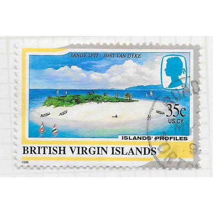 VIRGIN ISLANDS BRITISH 1996 VIEW SANDY SPIT JOST VAN DYKE BOATS SAILING 35c USED