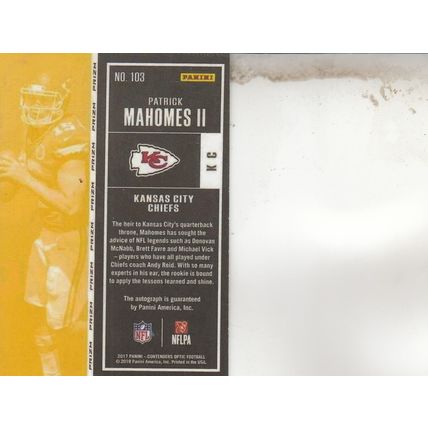 PATRICK MAHOMES II ROOKIE 2017 AUTOGRAPHED KANSAS CITY CHIEFS SB CHAMPION MVP QB