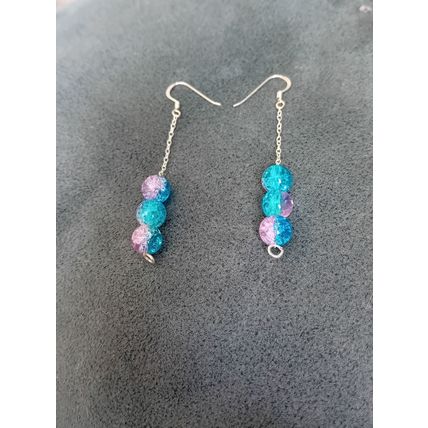 Silver Pink And Blue Bead Drop Earrings