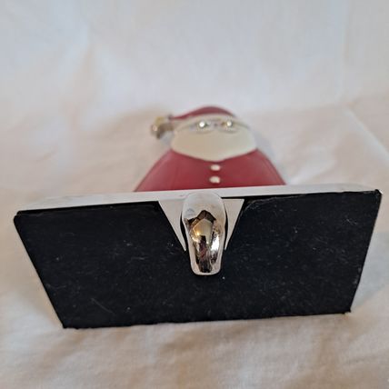Metal Enamel SANTA CLAUS Christmas STOCKING HANGER Mantel Holder Hook Holiday