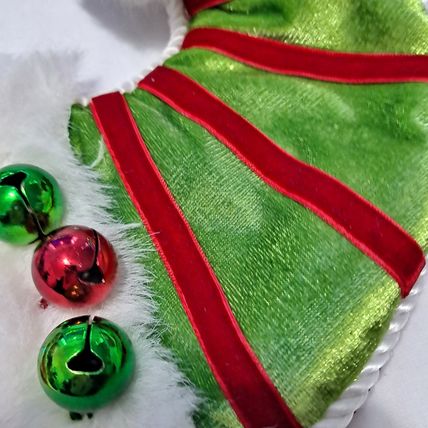 Whimsical Red ELF TOE CHRISTMAS STOCKING Velvet Satin Fuzzy Jingle Bells 23"