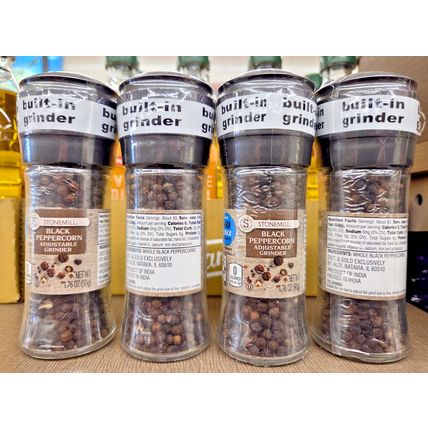 Stonemill Black Peppercorn with Built-In Adjustable Grinder 1.76oz (4 Bottles)