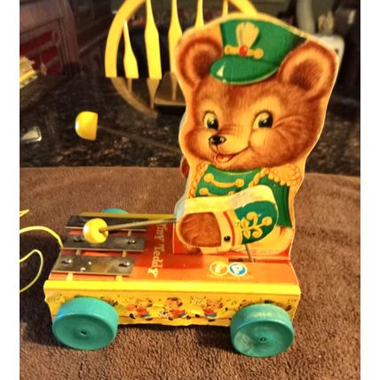 Old Vintage Original Fisher Price Tiny Teddy # 635 7 1/4" Tall 1962