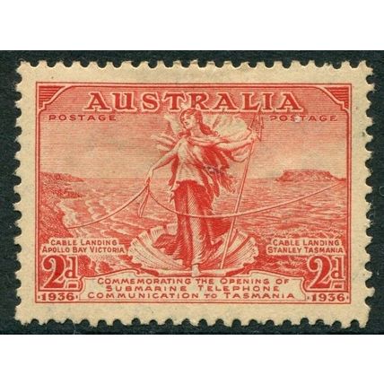 AUSTRALIA 1936: OPENING SUBMARINE TELEPHONE CABLE TO TASMANIA - 2d RED MH (G7)