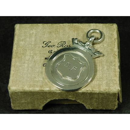 Antique Solid Silver Swimming Pocket Watch Chain Medal Fob Webster Shield 1925