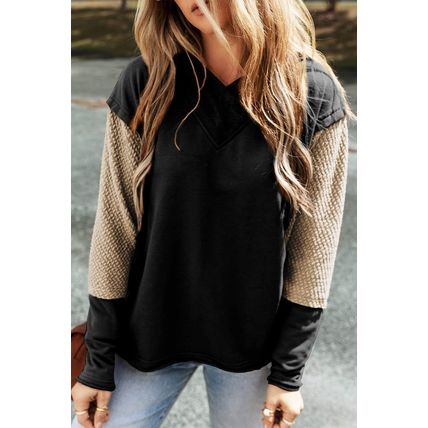 Black Contrast Sleeves Patchwork Colorblock Hoodie