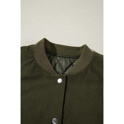 Mist Green Corduroy Fleece Patchwork Buttoned Bomber Jacket