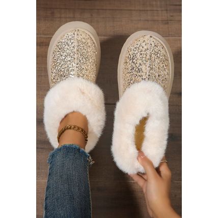 Gold Sequin Plush Lined Thick Sole Snow Boots