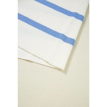 Sky Blue Stripe Split V Neck Collared Ribbed Sweater Vest