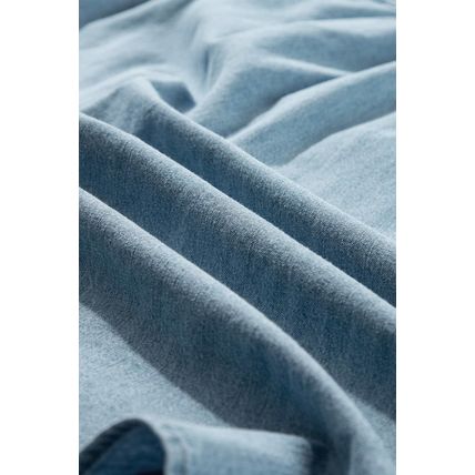 Beau Blue Frilly Ruffle Trim V Neck Chambray Tank Top