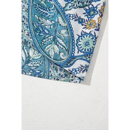 Blue Bohemian Paisley Floral V Neck Short Sleeve Mini Dress