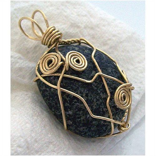 Pendant #012 metal wire wrap black speckle stone 2 inch x 1 inch costume jewelry