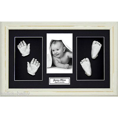 New Large Baby Casting Kit Gift Silver Hand & Feet 3D Shabby Chic Cream Frame