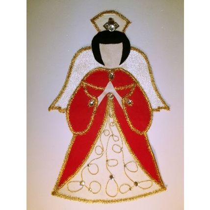 1960s Handmade Bucilla 2 FT Felt Applique Angel Wall Hanging Jewelry Accents 1