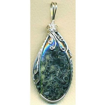 Bird Eye Jasper Silver Copper Wire Wrap Gemstone Pendant 9