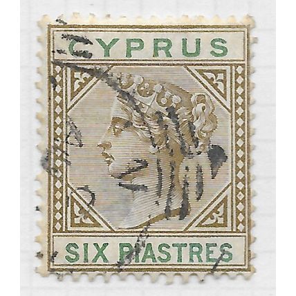 CYPRUS 1894 QV SIX PIASTRES TWO COLOURS WMK CA USED SG45 45 SG