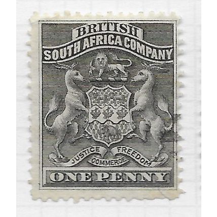 BSAC 1892 SOUTH AFRICA COMPANY ARMS 1d BLACK ONE PENNY SG1 1 SG USED BRITISH