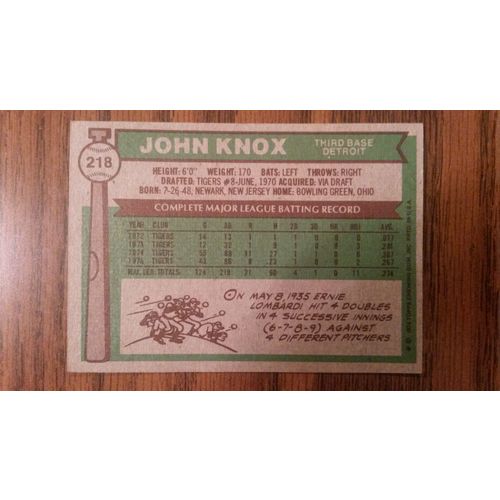 1976 Topps Card # 218 John Knox Good (2) Detroit Tigers