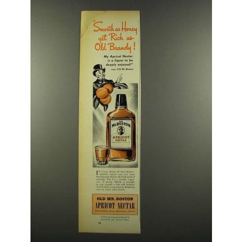1940 Old Mr. Boston Apricot Nectar Ad - Smooth as Honey