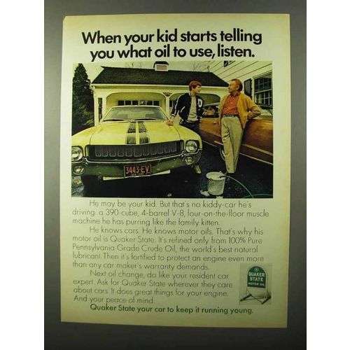 1971 Quaker State Motor Oil Ad - Kid Starts Telling You