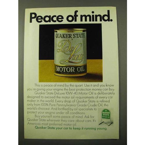 1971 Quaker State Motor Oil Ad - Peace of Mind