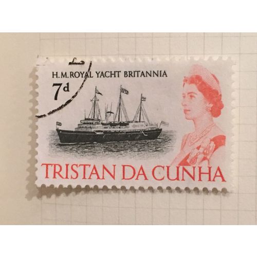 Tristan Da Cunha QEII 1965 7d Black & Rose Used SG78 stamp royal yacht britannia