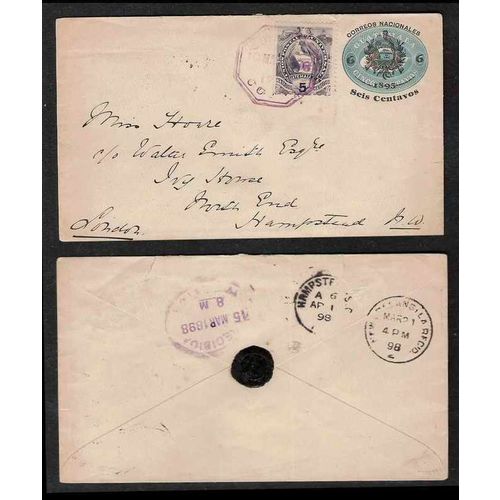 Guatemala Postal Sta. 1898 to England O/P Uprated