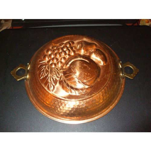 Mid Century Modern Solid Copper Metal Fruit Theme Gelatin Mold w/Handles