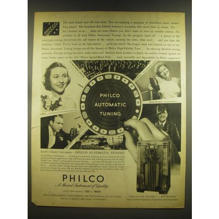 1936 Philco 116X Deluxe Radio Ad - Durelle, Edith Wright, Johnny Green