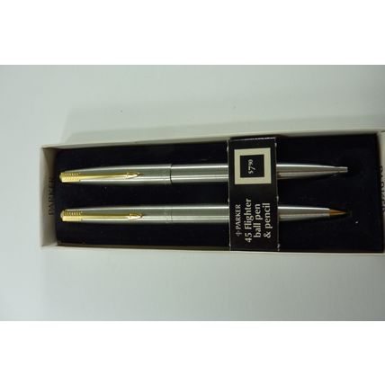 VTG Parker 45 Flighter Medium Stainless Steel Ball Pt. Pen & Pencil set.