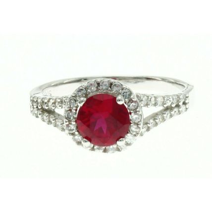 New Real 925 Sterling Silver Fashion Jewelry Halo Wedding Ring Red and White CZ